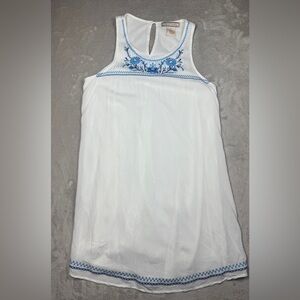 Flying Tomato White Blue Embroidered Floral Mini Tank Sleeveless Dress Small
